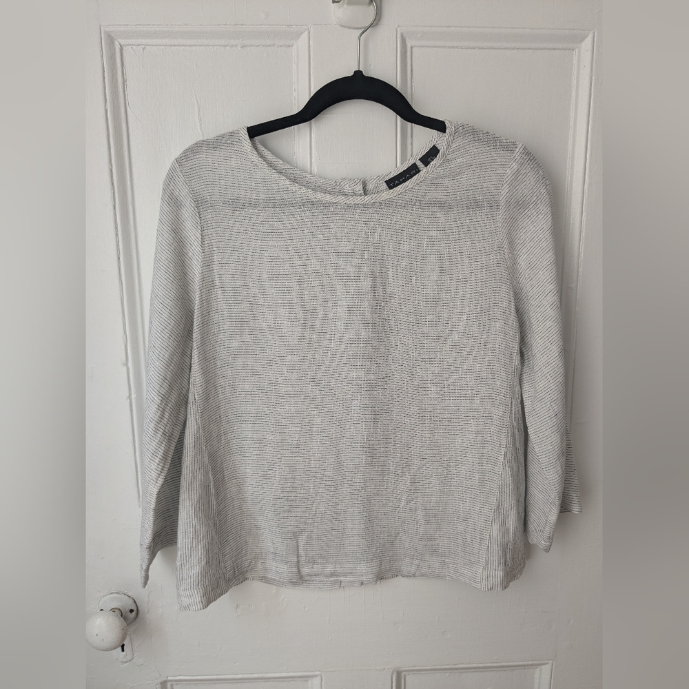 Tahari Linen Micro Stripe Long Sleeve Top -  Size S
